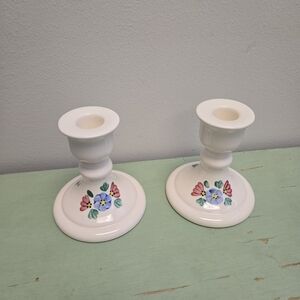Floral Ceramic Candlestick Holders Pair